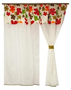 Perdea Velaria ploita ivoire cu flori multicolor, 200x145 cm
