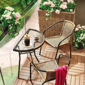 Masă de balcon semirotundă - din sticlă cu structură metalică