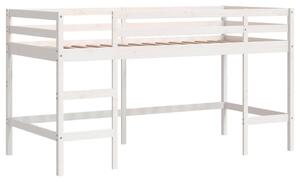 Pat etajat de copii cu scară, alb, 90x200 cm, lemn masiv pin