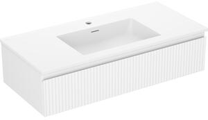 Mexen Rivel, mobilier de baie 100 cm cu lavoar Otis, 1 sertar, canelat, alb mat, 91A20-10023-1-BF01-W18M01