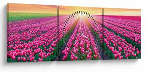 Tablou cu câmp de lalele cu soare (cu ceas) (90x30 cm)