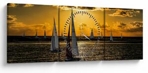 Tablou cu iaht în apus de soare (cu ceas) (90x30 cm)