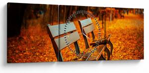 Tablou cu banca toamna (cu ceas) (90x30 cm)