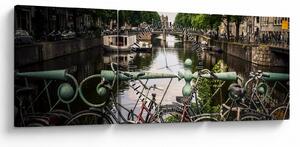 Tablou cu bicicleta în oraș (cu ceas) (90x30 cm)