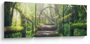 Tablou - trepte din lemn în pădure (cu ceas) (90x30 cm)