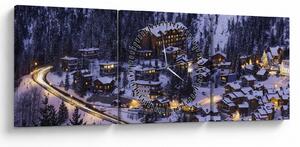 Tablou - orășelul montan iarna (cu ceas) (90x30 cm)