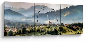 Tablou - sătuț în ceață (cu ceas) (90x30 cm)
