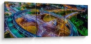 Tablou panorama orașului nocturn (cu ceas) (90x30 cm)
