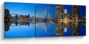 Tablou - Rotterdam nocturn (cu ceas) (90x30 cm)