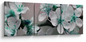 Tablou cu floare - turcoaz (cu ceas) (90x30 cm)