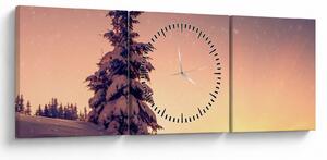 Tablou cu copac înzăpezit pe luncă (cu ceas) (90x30 cm)