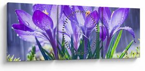 Tablou cuflori în ploaie (cu ceas) (90x30 cm)