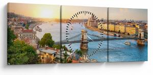 Tablou cu orașul Budapesta și râu (cu ceas) (90x30 cm)