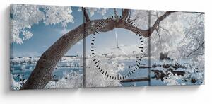 Tablou cu copac înzăpezit lângă apă (cu ceas) (90x30 cm)