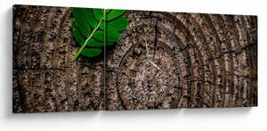 Tablou cu frunză pe trunchi de copac (cu ceas) (90x30 cm)