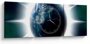 Tablou cu planeta iluminată (cu ceas) (90x30 cm)