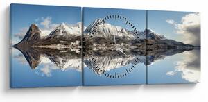 Tablou cu munți și reflectarea lor (cu ceas) (90x30 cm)