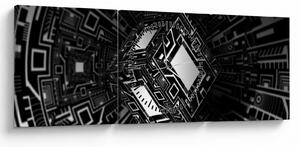 Tablou cu un cub abstract (cu ceas) (90x30 cm)