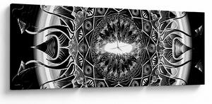 Tablou cu ornamente alb negre (cu ceas) (90x30 cm)