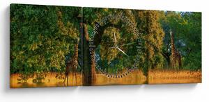 Tablou cu girafe în natură (cu ceas) (90x30 cm)
