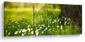 Tablou cu poiana și flori (cu ceas) (90x30 cm)
