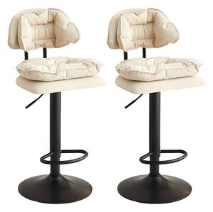 Set 2 scaune, Quasar & Co.®, rotire 360 grade, reglabil pe inaltime, suport picioare, metal/piele ecologica/burete, crem