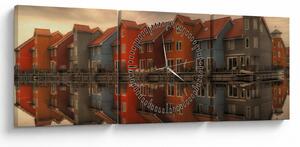 Tablou cu căsuțele colorate (cu ceas) (90x30 cm)