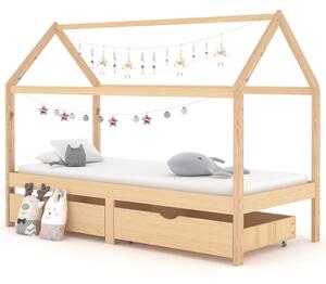 Cadru de pat copii, cu sertare, 90 x 200 cm, lemn masiv de pin