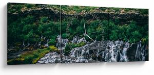 Tablou cu cascade în natură (cu ceas) (90x30 cm)