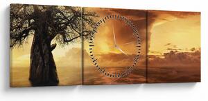 Tablou cu norii portocalii (cu ceas) (90x30 cm)