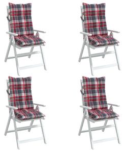 Perne scaun cu spătar înalt, 4 buc., roșu carouri textil oxford