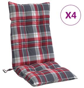 Perne scaun cu spătar înalt, 4 buc., roșu carouri textil oxford