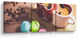 Tablou cu cafea și macarooni (cu ceas) (90x30 cm)