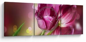 Tablou cu lalele roz (cu ceas) (90x30 cm)