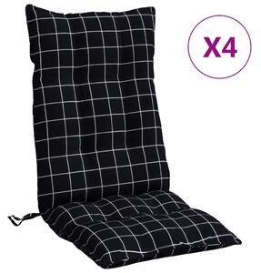 Perne scaun cu spătar înalt, 4 buc. negru carouri textil oxford