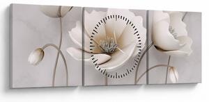 Tablou cu florile albe (cu ceas) (90x30 cm)
