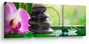 Tablou cu pietre pentru masaj și orhidee (cu ceas) (90x30 cm)