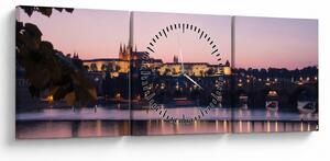 Tablou cu palatul din Praga și Vltava (cu ceas) (90x30 cm)