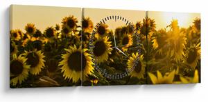 Tablou cu lan de floarea soarelui (cu ceas) (90x30 cm)