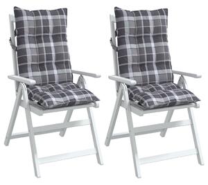 Perne scaun cu spătar înalt, 2 buc., gri, carouri textil oxford