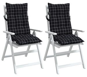 Perne scaun cu spătar înalt, 2 buc. negru carouri textil oxford