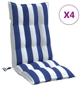 Perne de scaun spătar înalt, 4 buc. dungi albastre&albe, textil