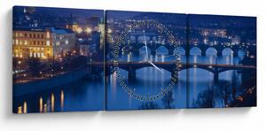 Tablou cu podurile din Praga (cu ceas) (90x30 cm)