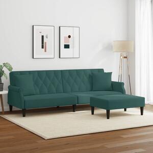 Canapea extensibilă 2 locuri/perne/taburet verde închis catifea