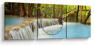 Tablou cu cascada Huai Mae Kamin în pădure (cu ceas) (90x30 cm)
