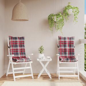 Perne scaun cu spătar înalt, 2 buc., roșu carouri textil oxford