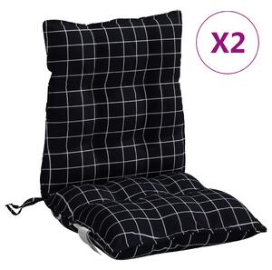 Perne scaun cu spătar mic, 2 buc., negru carouri, textil oxford