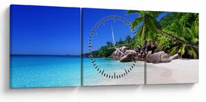 Tablou cu plaja pe insula Praslin (cu ceas) (90x30 cm)