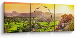 Tablou cu valea Hampi în India (cu ceas) (90x30 cm)