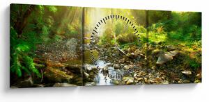 Tablou cu râul în pădurea verde (cu ceas) (90x30 cm)